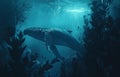 Tranquil marine environment serene beauty of a whale swimming peacefully. Generated AI