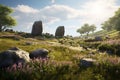 Tranquil Meadow with Remembrance Stones A Royalty Free Stock Photo