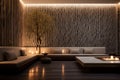 A tranquil meditation space with a 3D Zen garden wall pattern,