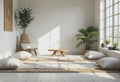 Tranquil meditation studio featuring a simple seating arrangement and natural light Royalty Free Stock Photo