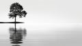 Tranquil minimalism lone tree, serene reflection, nature backdrop, Ai Generated