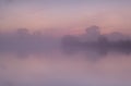 Tranquil misty sunrise over lake