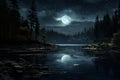 Tranquil Moon night river. Generate Ai Royalty Free Stock Photo