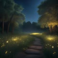 A tranquil, moonlit meadow where fireflies illuminate the path through tall, glowing grass2