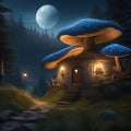 A tranquil, moonlit village nestled in the branches of a giant, glowing mushroom2