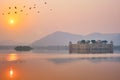 Tranquil morning at Jal Mahal Water Palace at sunrise in Jaipur. Rajasthan, India