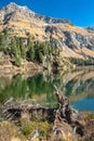 Tranquil mountain lake `Lagh da Cavloc` in the Swiss Alps on a sunny day in October Royalty Free Stock Photo