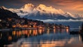 Tranquil mountain landscape reflects in water under night sky generated by AI Royalty Free Stock Photo