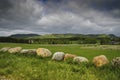 Tranquil nature landscape view with green grass mountain and blue sky covered with clouds in a beautiful day