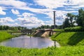 Picturesque bay of the Tmaka river next to the War Memorial. City of Tver, Russia.