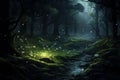 Tranquil Night forest jungle. Generate Ai