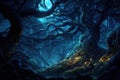 Tranquil Night forest jungle moon. Generate Ai