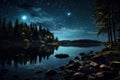 Tranquil Night landscape lake. Generate Ai