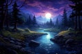 Tranquil Night landscape river. Generate Ai