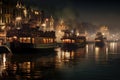 Tranquil Night river boats. Generate Ai