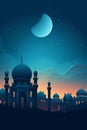Tranquil Night Scene with Mosque Silhouette, Generative AI