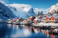 Tranquil Nordic village view snow. Generate Ai Royalty Free Stock Photo