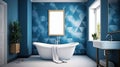 Tranquil Oasis, A Bathtub Haven in Blue and White Bathroom. Generative AI Royalty Free Stock Photo
