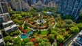 Tranquil Oasis: Urban Green Spaces with Manicured Gardens and Fountains