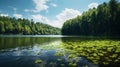 Tranquil Oasis: Wood Lake\'s Majestic Forest and Reflective Waters