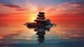 Tranquil Ocean Sunset with Reflective Horizon and Serene Sky generated by AI tool