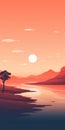 Tranquil Ocean Sunset: Minimalistic Desert Landscape Vector Illustration