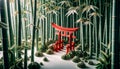 Origami Bamboo Forest with Traditional Torii Gate