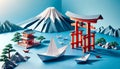 Origami Torii Gate and Boat on Hakone Lake