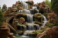 Tranquil Outdoor fountain waterfall stone. Generate Ai