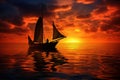 Tranquil Pair boat sunset. Generate Ai Royalty Free Stock Photo