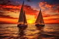 Tranquil Pair sail boat sunset. Generate Ai Royalty Free Stock Photo