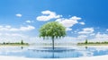 Tranquil park water feature serene pond reflecting trees and sky in a minimalist composition Royalty Free Stock Photo