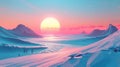 Tranquil pastel sunrise above minimalistic 3d abstract landscape with serene rolling hills