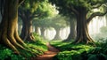 Tranquil path through dense forest with ancient trees Royalty Free Stock Photo