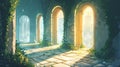Tranquil Path Through Doors to Historical Eras Royalty Free Stock Photo