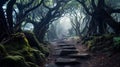 Tranquil Path Through Lush Green Forest generated by AI tool