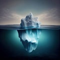 A tranquil and peaceful underwater scene of a gigantic iceberg floating in the vast ocean