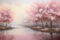 Tranquil Pink magical forest. Generate Ai Royalty Free Stock Photo