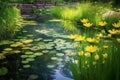 Serene Japanese Garden Pond with Blooming Lilies