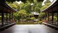 Tranquil pond reflects autumn trees in Japanese garden generated by AI Royalty Free Stock Photo