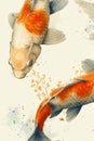 Tranquil Pond Scene Artistic Watercolor Painting of Koi Carp Royalty Free Stock Photo