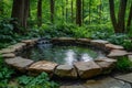 Tranquil pond with a small waterfall in a peaceful forest setting, creating a serene natural oasis Royalty Free Stock Photo