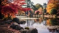 A tranquil pond surrounded by autumn foliage for a seasonal feel Royalty Free Stock Photo