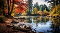 A tranquil pond surrounded by autumn foliage for a seasonal feel Royalty Free Stock Photo