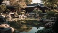 Tranquil reflection in ancient Chinese garden pond generated by AI Royalty Free Stock Photo