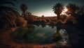 Tranquil reflection of palm trees in water generated by AI