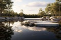 Tranquil Reflection Pond with Memorial Stones A