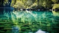 Tranquil Reflections in the Emerald Lakes of New Zealand. Generative Ai