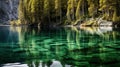 Tranquil Reflections in the Emerald Lakes of New Zealand. Generative Ai