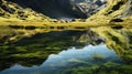 Tranquil Reflections in the Emerald Lakes of New Zealand. Generative Ai